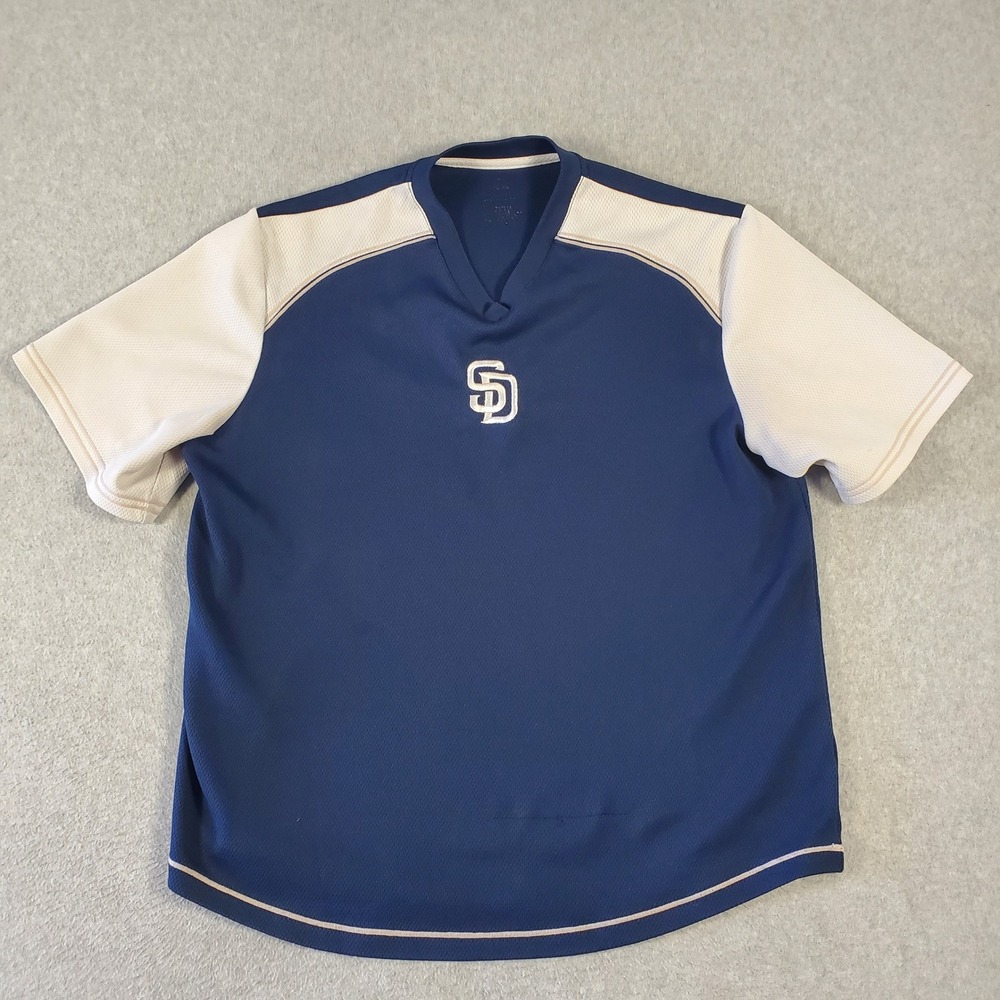 Vintage San Diego Padres MLB Jersey Men's XL Navy Blue V-Neck Short Sleeve Shirt